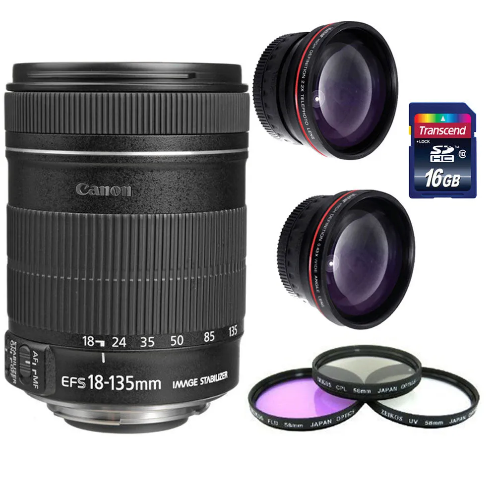 Canon EF-S 18-135mm f/3.5-5.6 IS STM Lens   16GB   67mm Accessory Kit