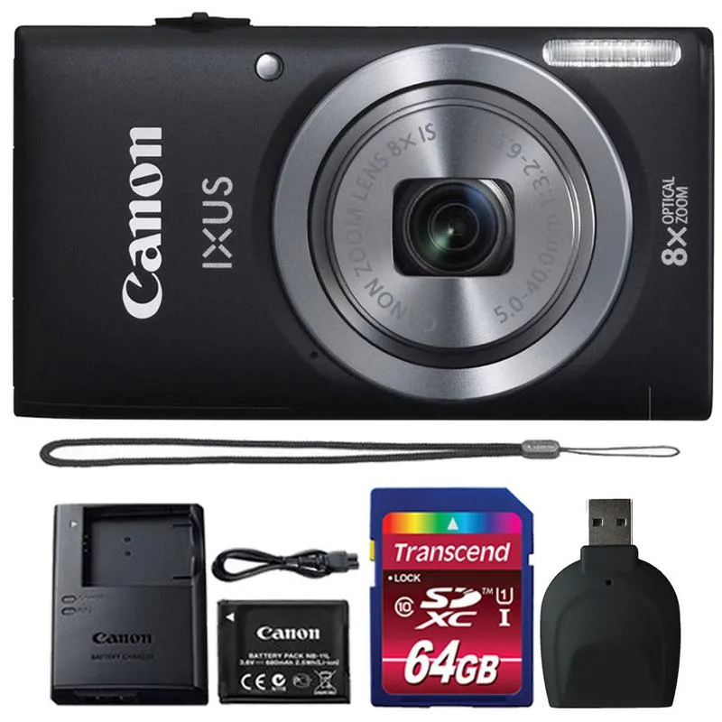 Canon IXUS 185 / ELPH 180 20MP Digital Camera Black with 64GB Kit