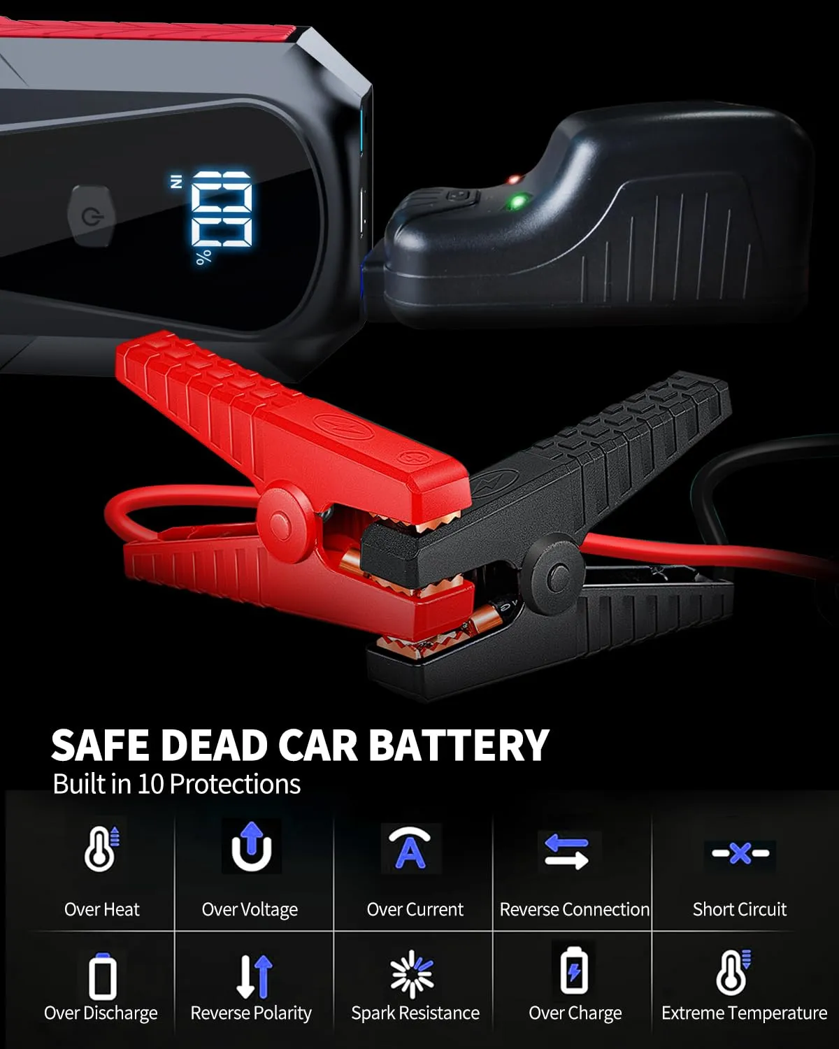 Car Battery Jump Starter, SUCFOCUS Jumper Starter Portable 3000A(for 9.0L Gas or 8.0L Diesel Engine),12V Lithium Jump Box Booster Power Pack LED Lights, QC3.0 Power Bank, Cigarette Adapter