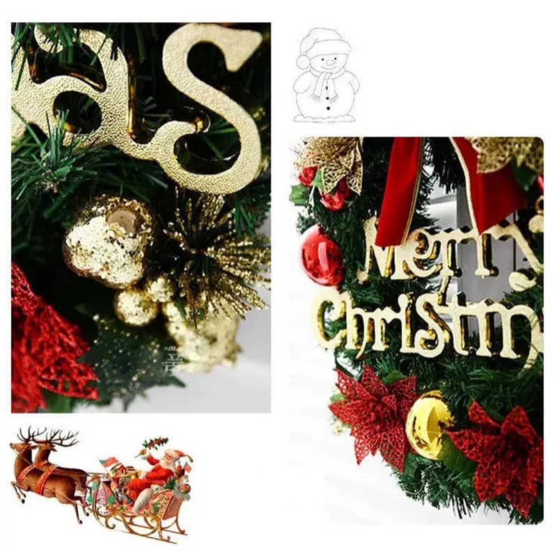 Christmas Rattan Wreath for Front Door Hanging 30CM Garland Xmas Decoration