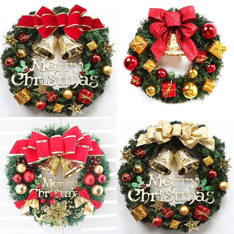 Christmas Rattan Wreath for Front Door Hanging 30CM Garland Xmas Decoration