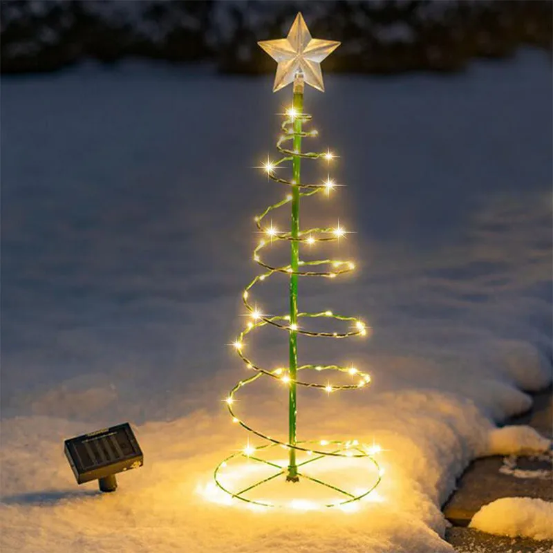 Christmas Tree Star Solar LED Spiral Lamp Garden Decoration