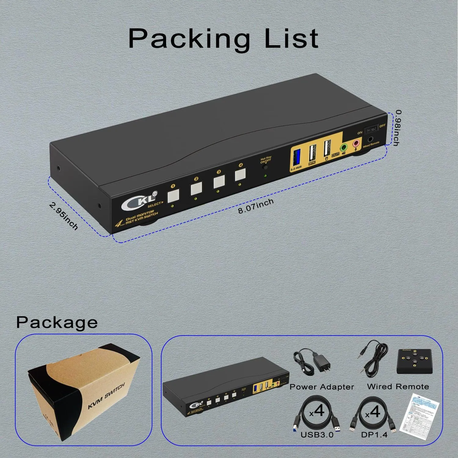 CKL 4 Port KVM Switch Dual Monitor DisplayPort 4K 60Hz for 4 Computers 2 Monitors, 4 DP Input to 2 DP Outputs for Each PC via DP 1.4 MST (642DP-MST)