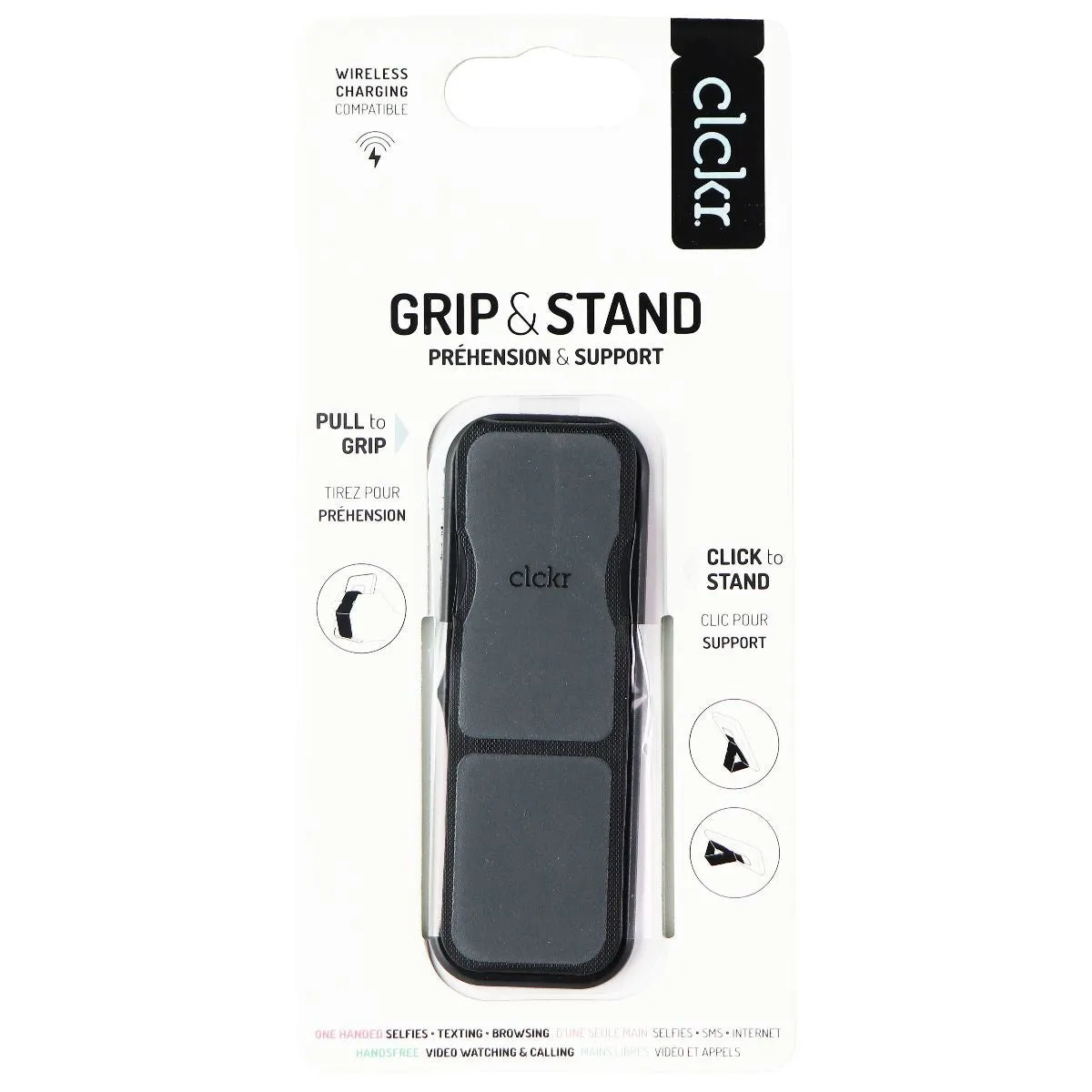 CLCKR Phone Grip and Stand for Phones, Tablets and More - Black