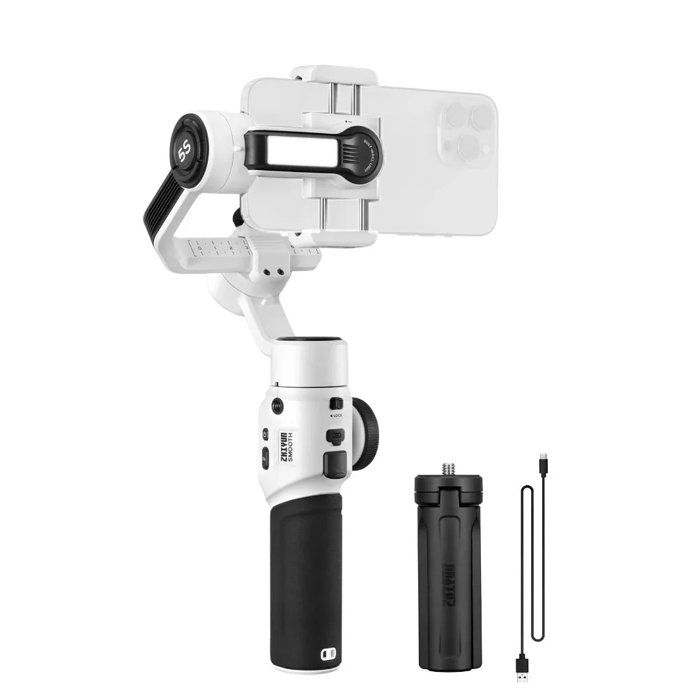 [CLEARANCE] Zhiyun SMOOTH 5S Combo 3-Axis Gimbal Stabilizer with Detachable Tripod, Bluetooth 4.2, Type-C, 2-Hour PD Charging, Quick-Switch Mode and Mobile App Support (White, Gray)