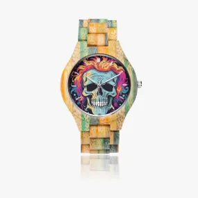 Colorful Skull  Camouflage Wooden Watch - Green & Blue