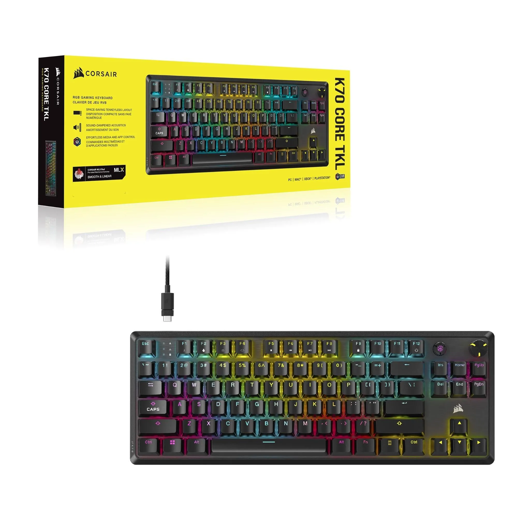 Corsair K70 CORE TKL Tenkeyless Mechanical Gaming RGB Keyboard (Black)