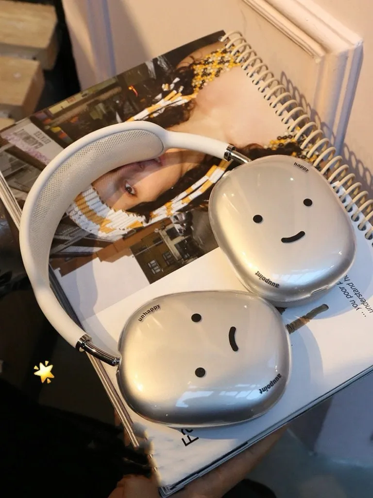 Cute Clear Happy Face & Sad Facial Expression Design Protective Shockproof Cover for AirPod Max Case, Simple Sleek AirPods Max Accessories