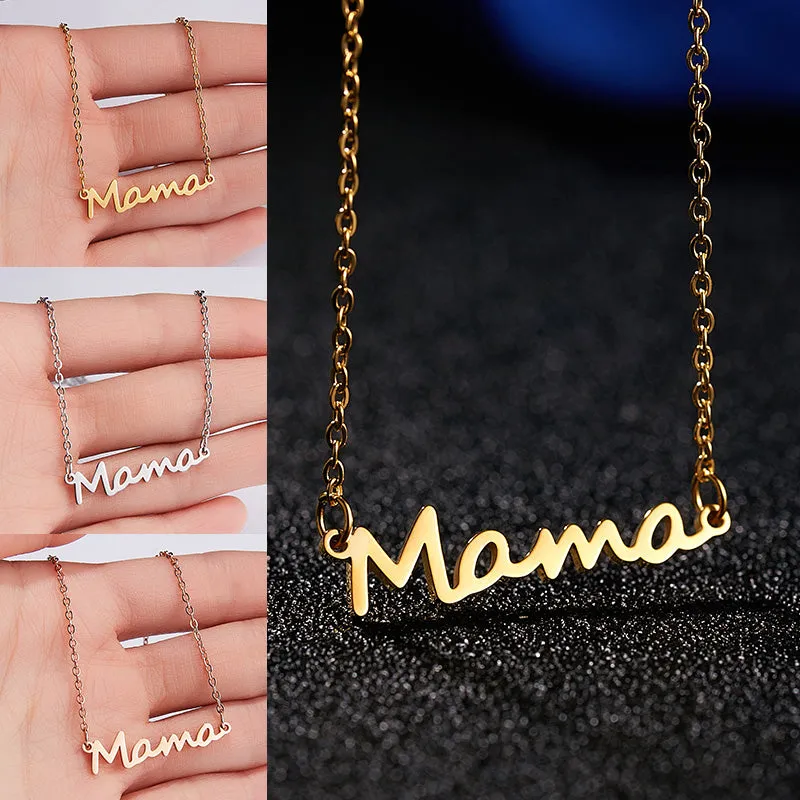 Cute Mama Letters Pendant Stainless Steel Necklace Jewelry Gift