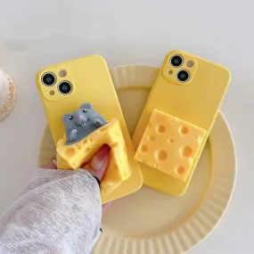 Cute Mouse Cheese Pinch Relieve Stress Soft Silicone Phone Case For iPhone