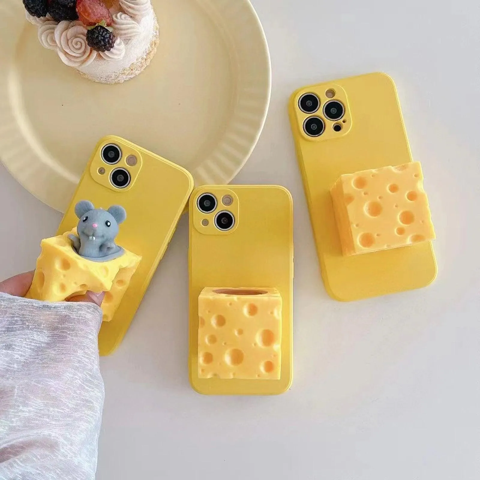 Cute Mouse Cheese Pinch Relieve Stress Soft Silicone Phone Case For iPhone