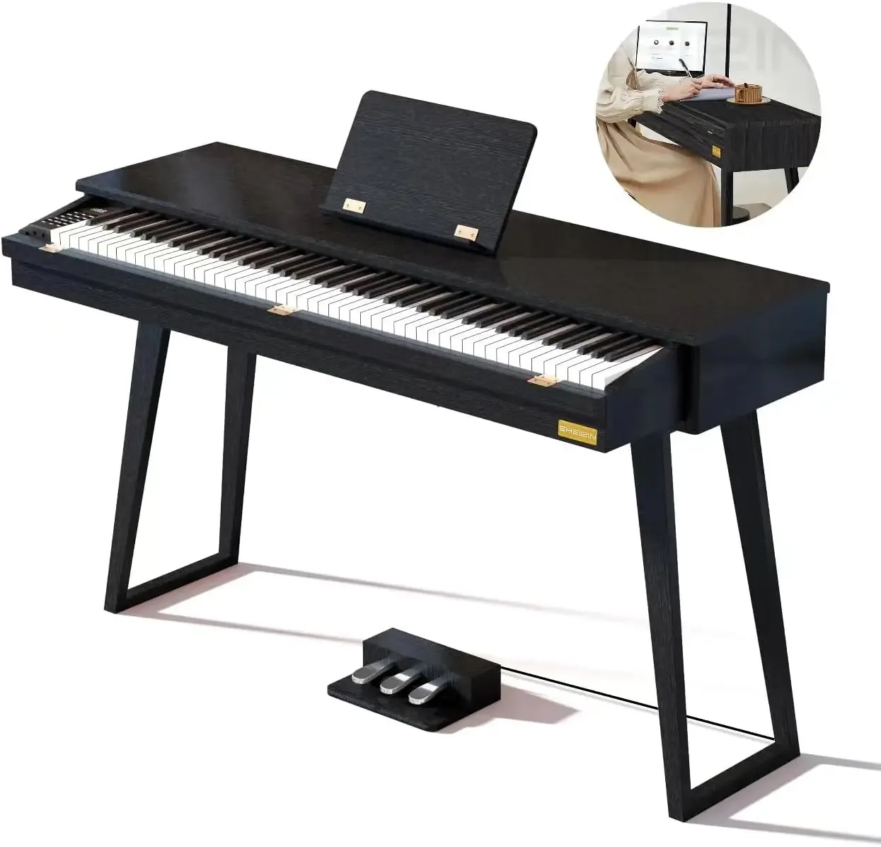 digital piano 88 keys weighted keyboard electric piano beginners stand full size upright pedal musical instrument SR-PH80 (wood)