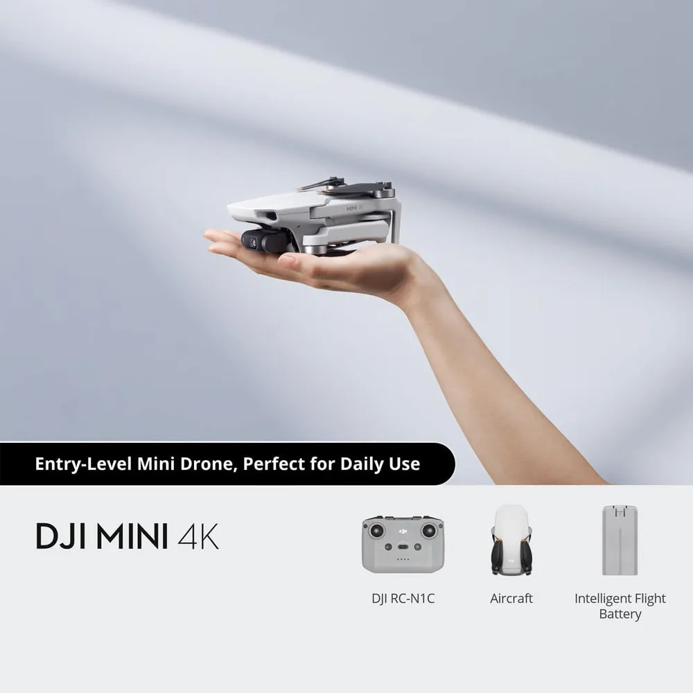 DJI Mini 4K Fly More Combo/Standard Palm-Sized Drone with RC-N1C Remote | 12MP 1/2.3" CMOS 24mm Wide Camera, 4x Digital Zoom, 4K/30fps Video, 31-Min Flight Time, 10km Video Transmission, Stable Hovering with Level 5 Wind Resistance