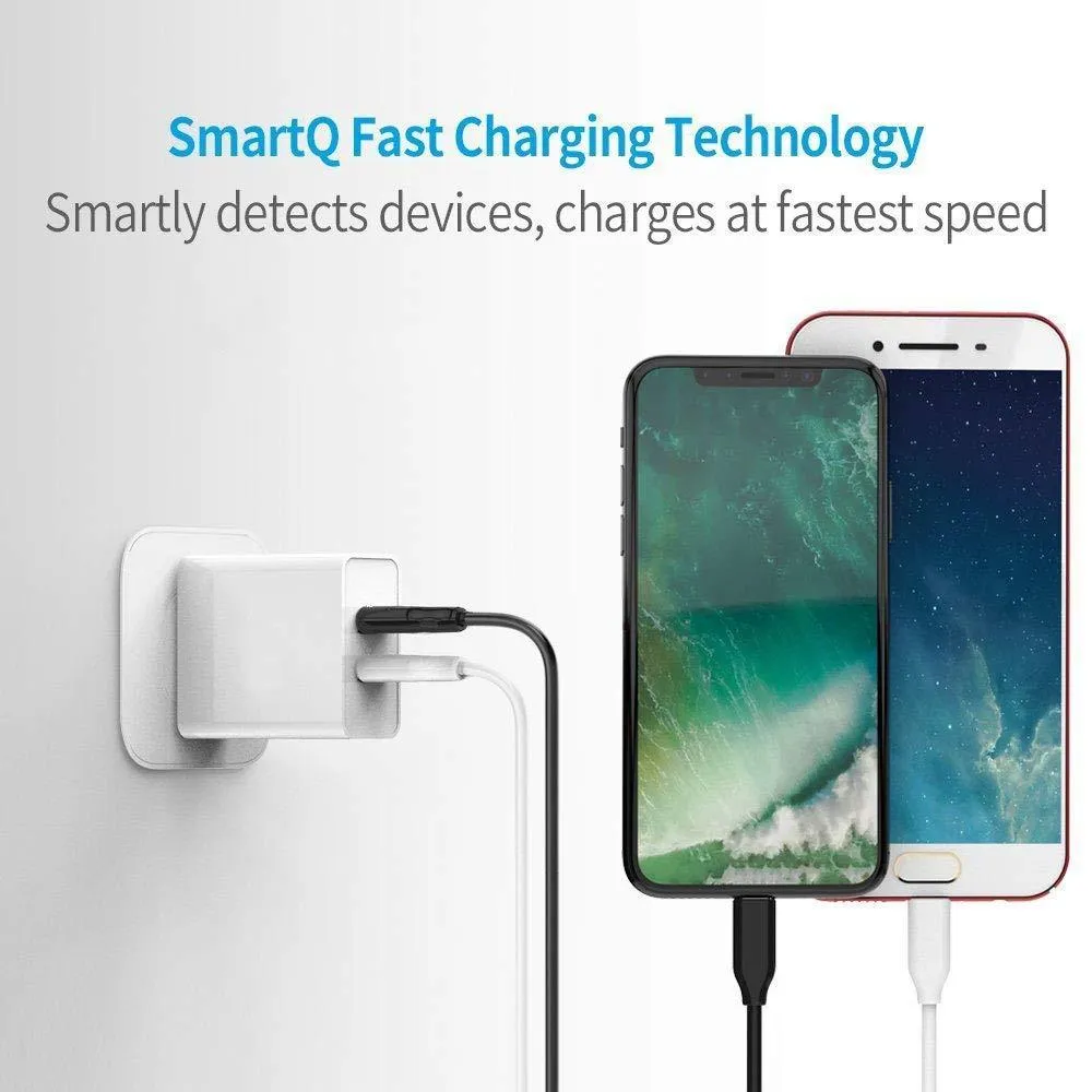 Dual port charger Type C android mobile fast charger Adapter Wall Charger High Speed Charger with 1 M Type C Charging Data Cable (3.1 Amp, White)