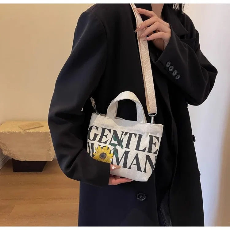 DUNNMALL Fashion Letter Canvas Small Bag for Women  New Casual Western Style Crossbody Phone Bag Tote Bag for Going out Wholesale