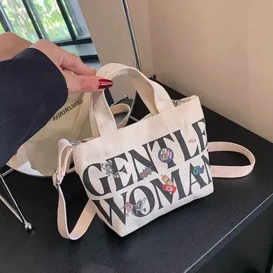 DUNNMALL Fashion Letter Canvas Small Bag for Women  New Casual Western Style Crossbody Phone Bag Tote Bag for Going out Wholesale