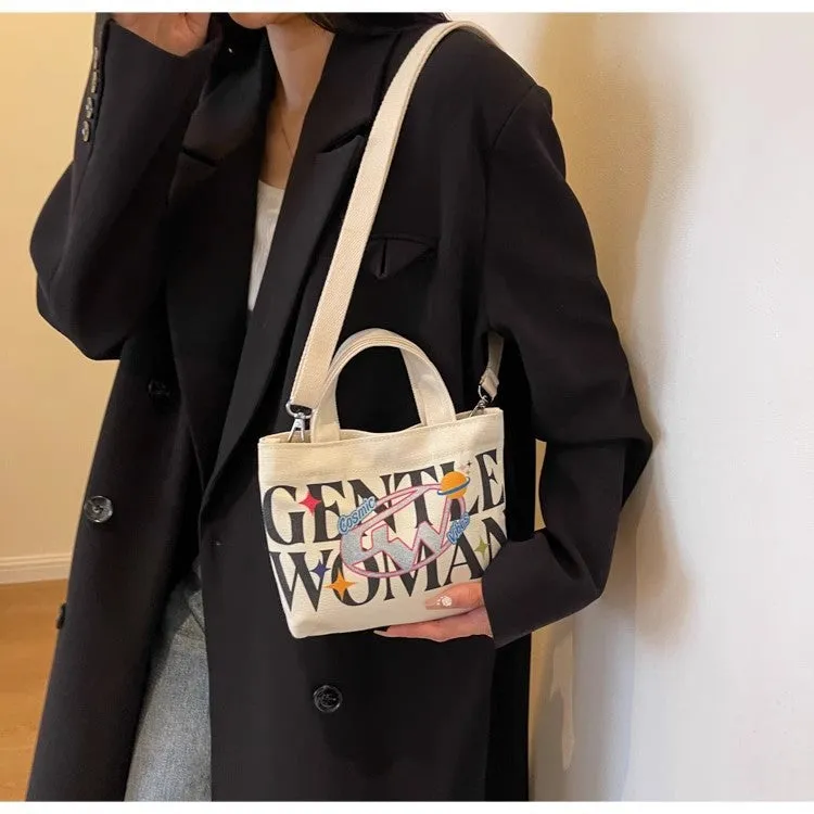 DUNNMALL Fashion Letter Canvas Small Bag for Women  New Casual Western Style Crossbody Phone Bag Tote Bag for Going out Wholesale