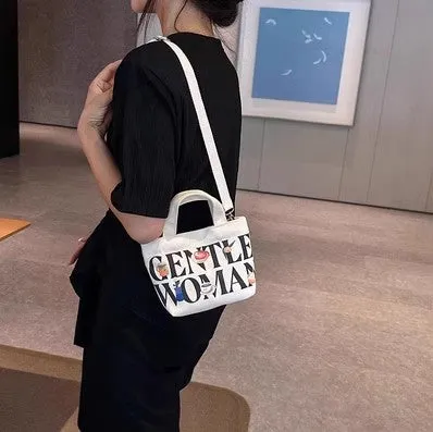 DUNNMALL Fashion Letter Canvas Small Bag for Women  New Casual Western Style Crossbody Phone Bag Tote Bag for Going out Wholesale