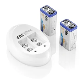 EBL 9V Li-ion Rechargeable Batteries with 6F22 9V Battery Charger