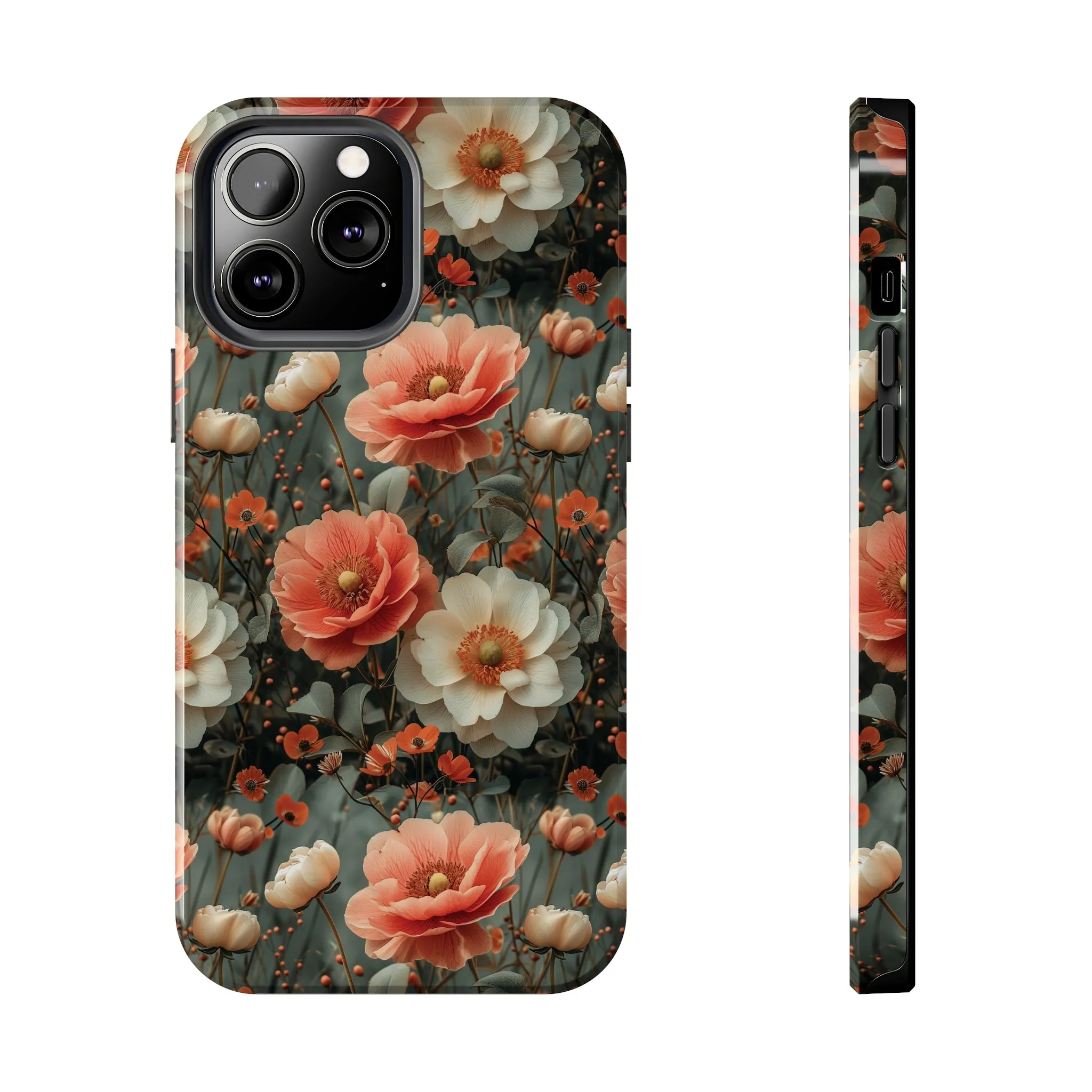 Elegant Peach Flowers Protective Cover, Botanical Garden design Tough Phone Case compatible with a large variety of iphone models