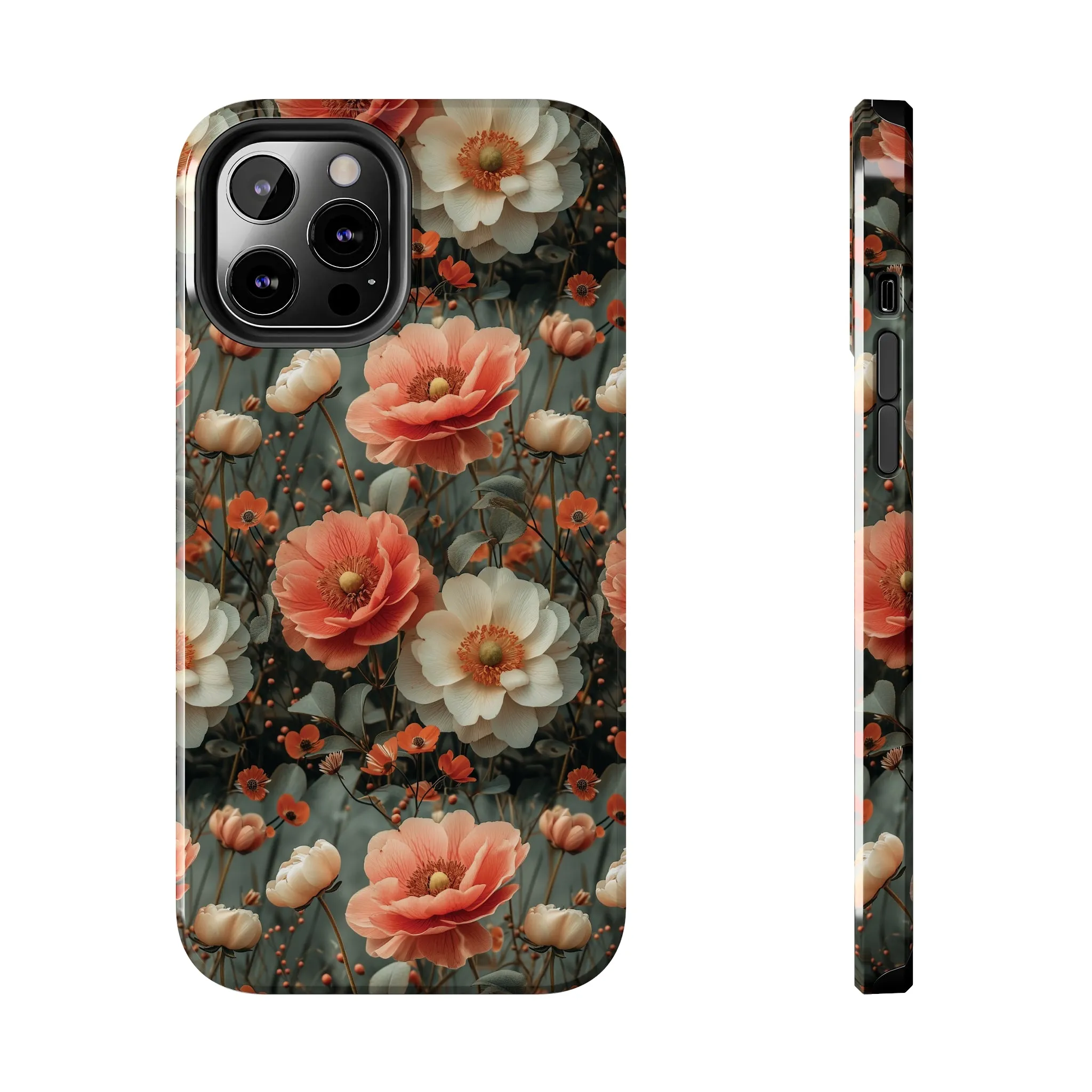 Elegant Peach Flowers Protective Cover, Botanical Garden design Tough Phone Case compatible with a large variety of iphone models