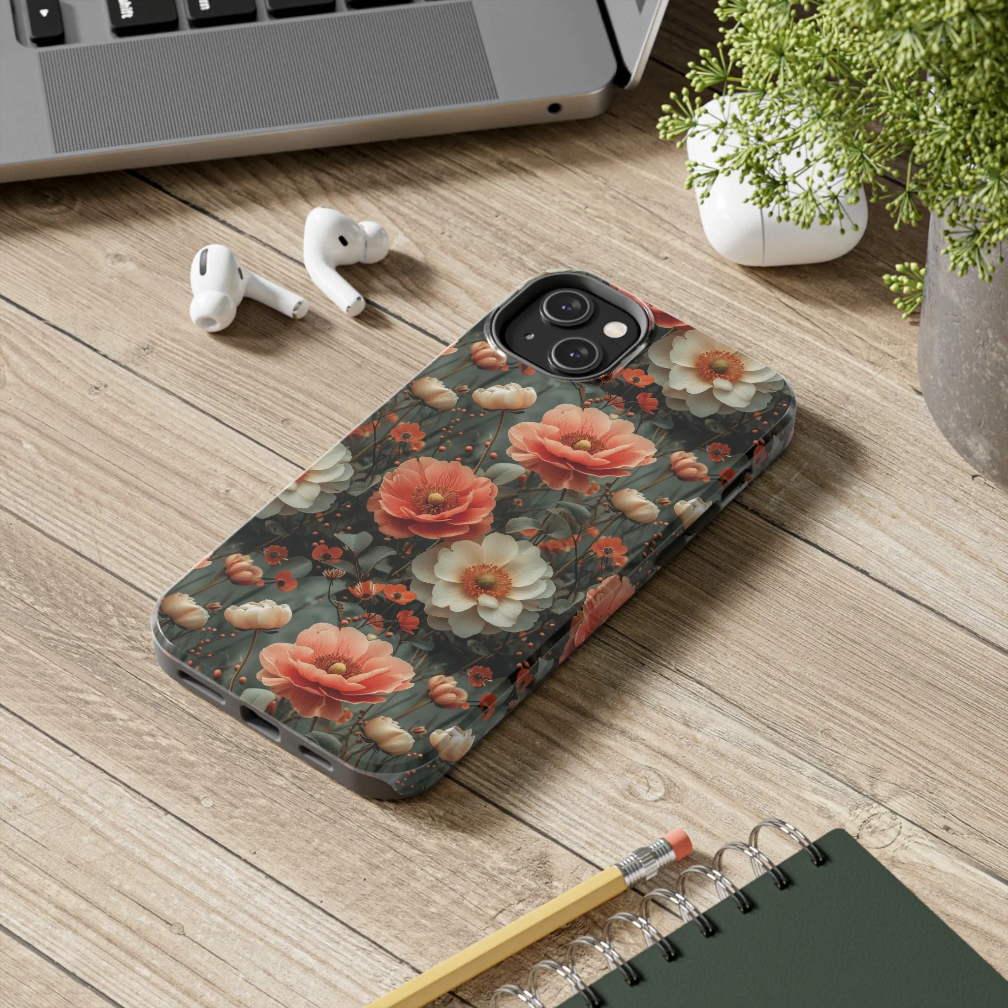 Elegant Peach Flowers Protective Cover, Botanical Garden design Tough Phone Case compatible with a large variety of iphone models