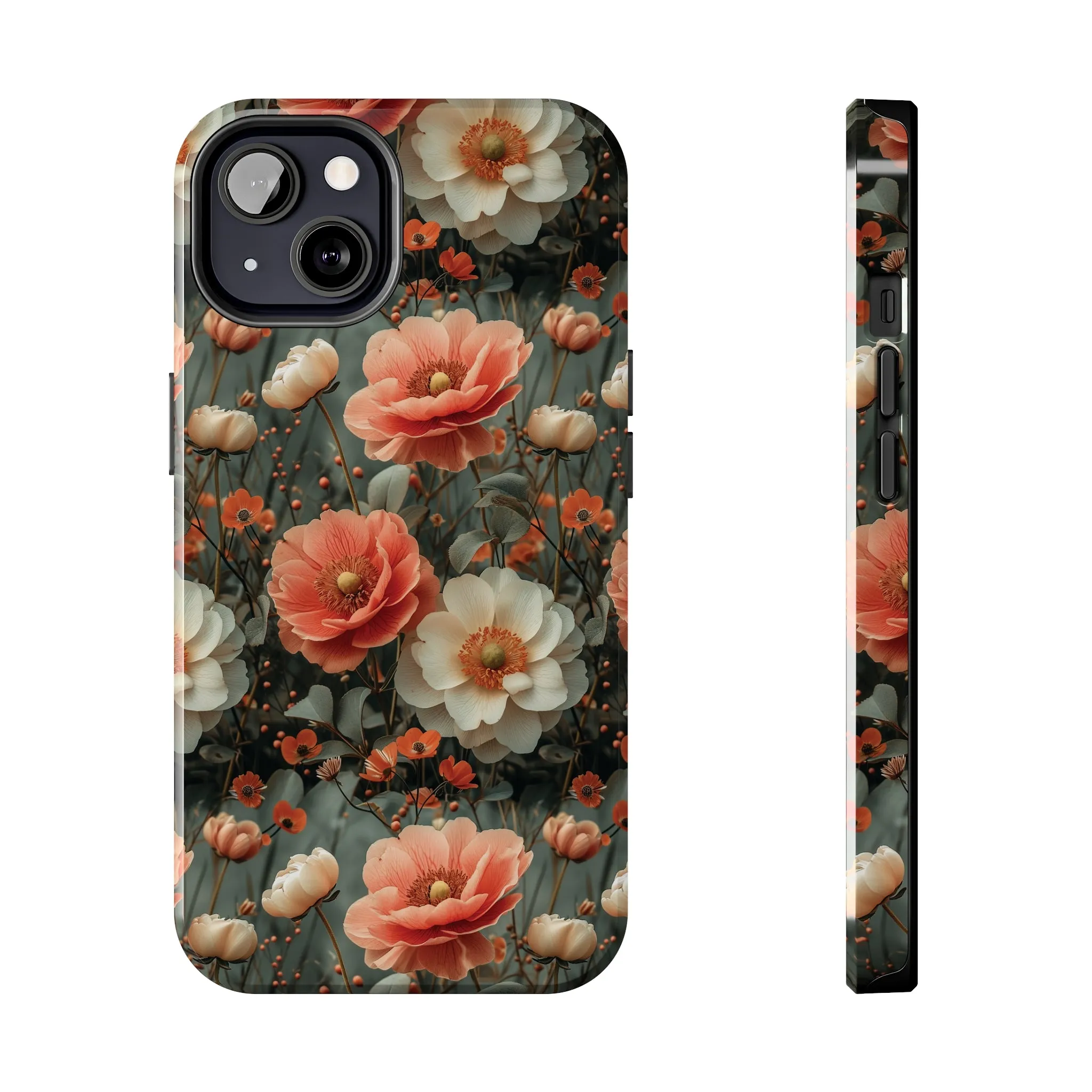 Elegant Peach Flowers Protective Cover, Botanical Garden design Tough Phone Case compatible with a large variety of iphone models