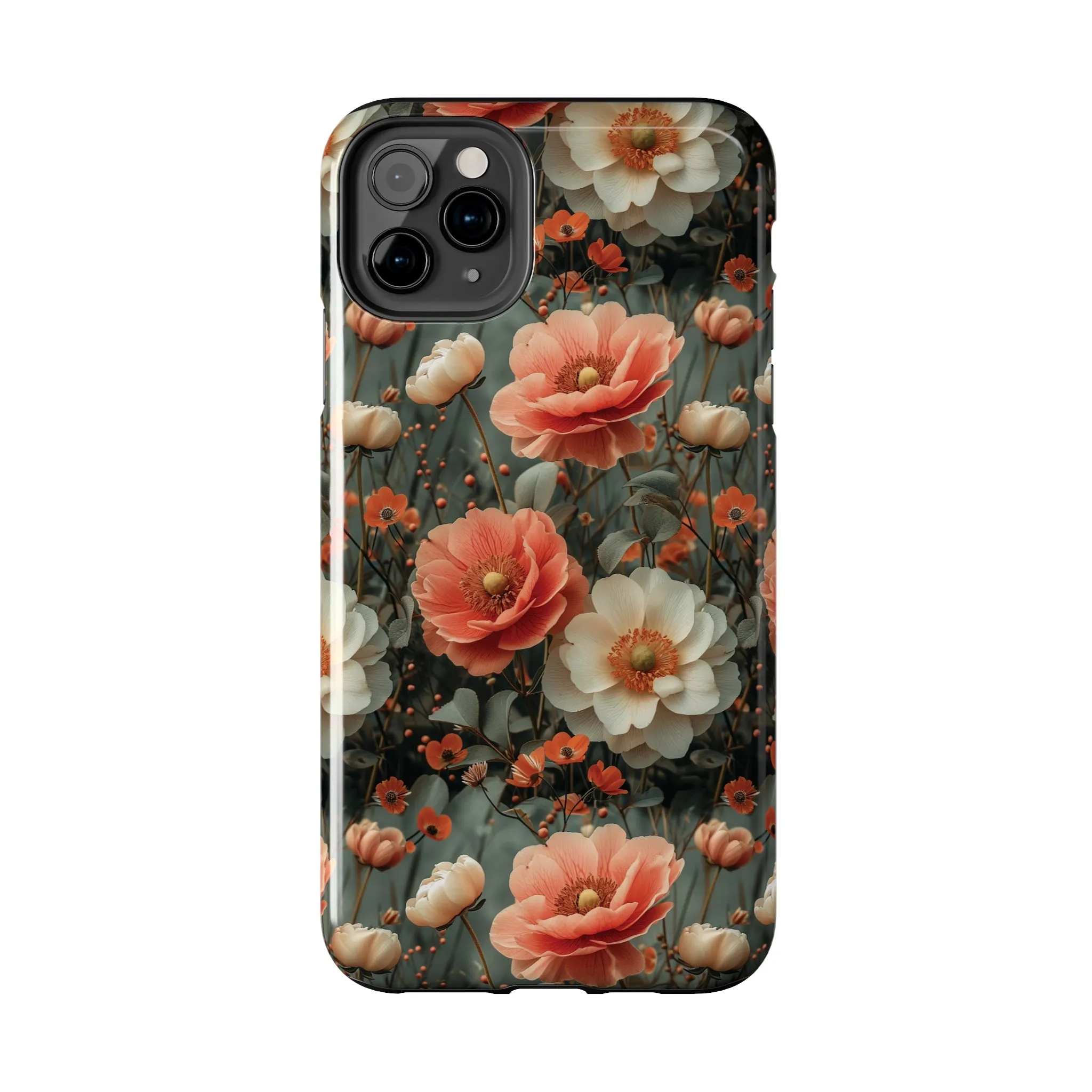 Elegant Peach Flowers Protective Cover, Botanical Garden design Tough Phone Case compatible with a large variety of iphone models