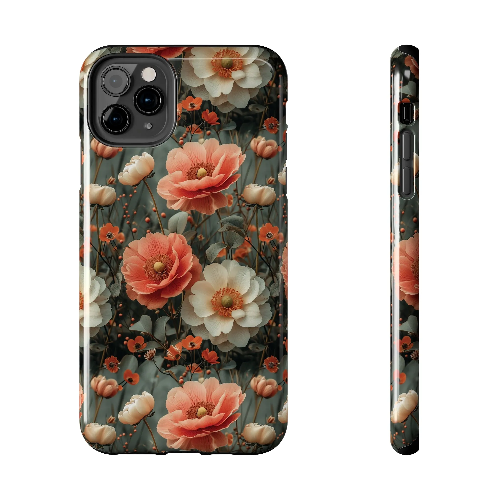 Elegant Peach Flowers Protective Cover, Botanical Garden design Tough Phone Case compatible with a large variety of iphone models