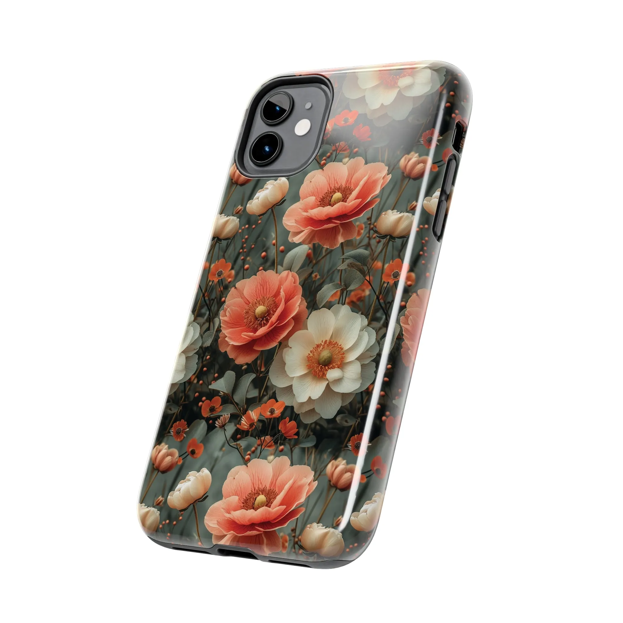 Elegant Peach Flowers Protective Cover, Botanical Garden design Tough Phone Case compatible with a large variety of iphone models