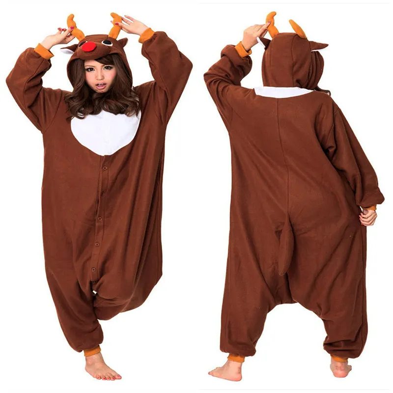 Elk Onesies Pajamas Christmas Halloween Cosplay Costume Homewear for Adults