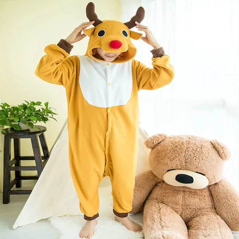 Elk Onesies Pajamas Christmas Halloween Cosplay Costume Homewear for Adults