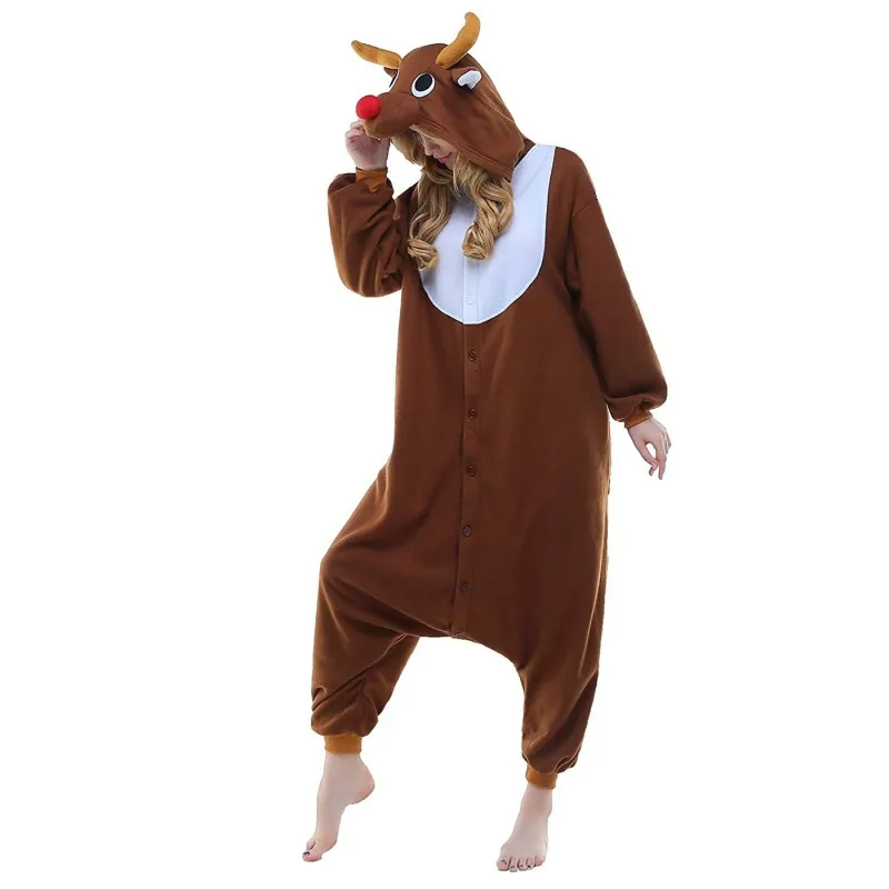 Elk Onesies Pajamas Christmas Halloween Cosplay Costume Homewear for Adults