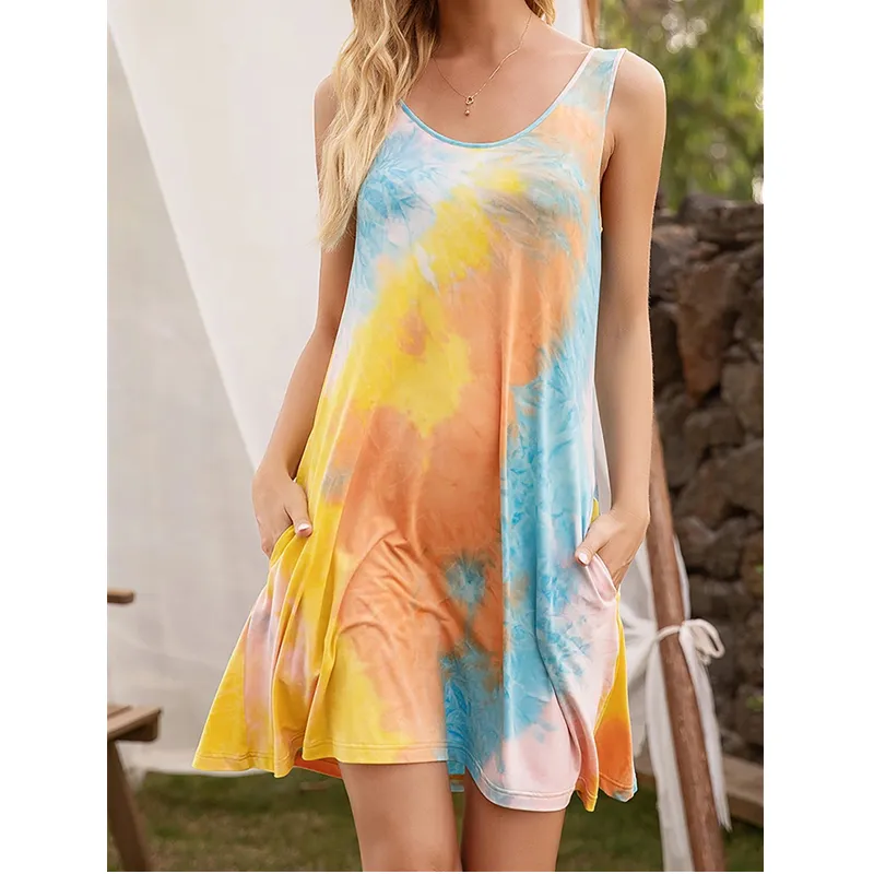 Fashion Summer Sexy Suspender Tie-Dye Print Dresses For Women