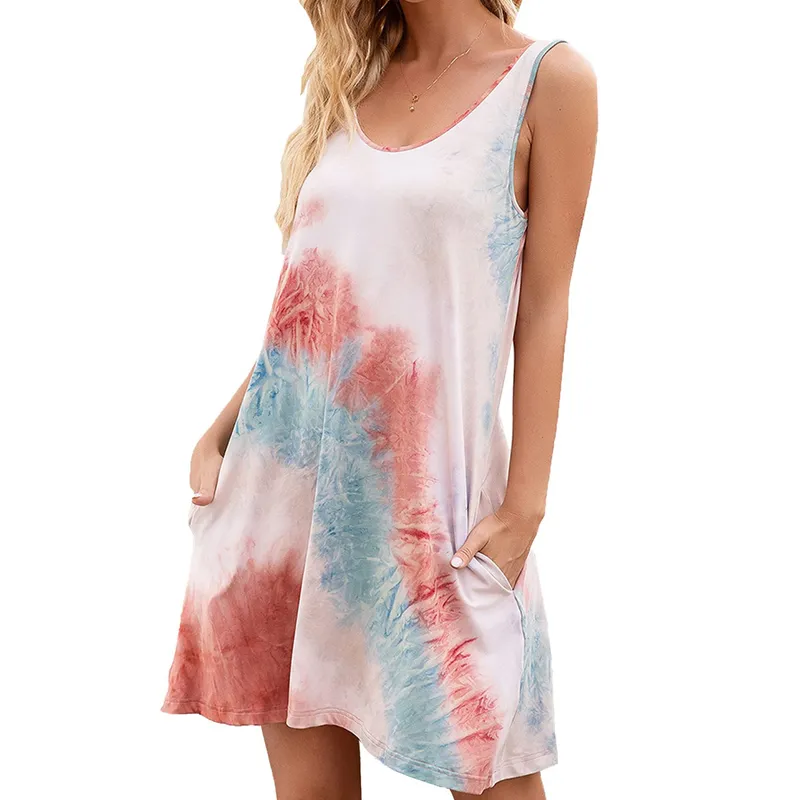 Fashion Summer Sexy Suspender Tie-Dye Print Dresses For Women