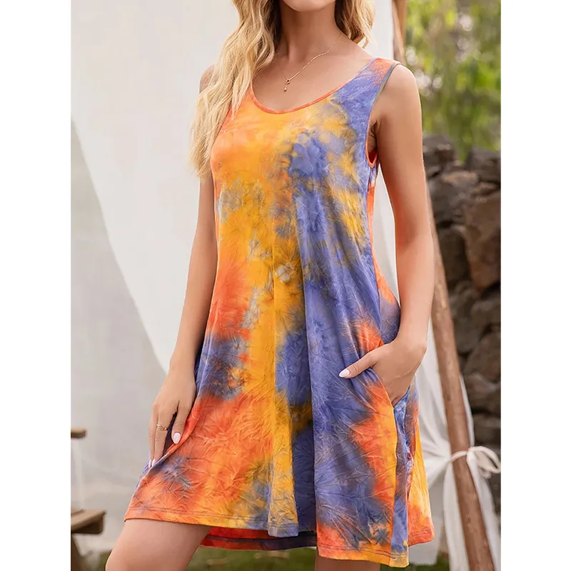 Fashion Summer Sexy Suspender Tie-Dye Print Dresses For Women