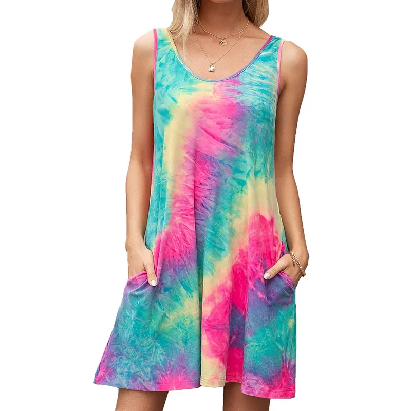 Fashion Summer Sexy Suspender Tie-Dye Print Dresses For Women