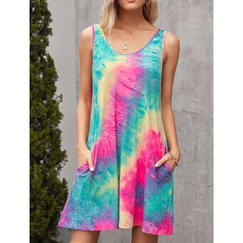 Fashion Summer Sexy Suspender Tie-Dye Print Dresses For Women