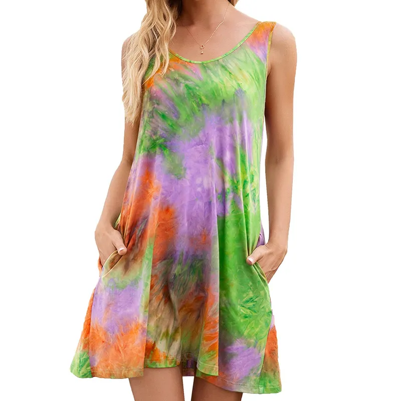 Fashion Summer Sexy Suspender Tie-Dye Print Dresses For Women