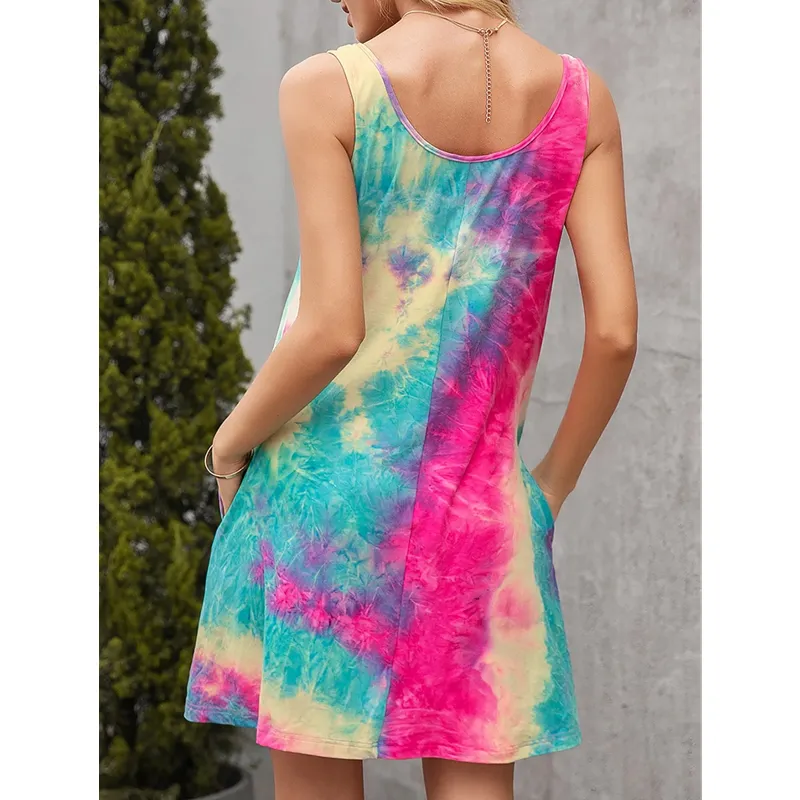 Fashion Summer Sexy Suspender Tie-Dye Print Dresses For Women