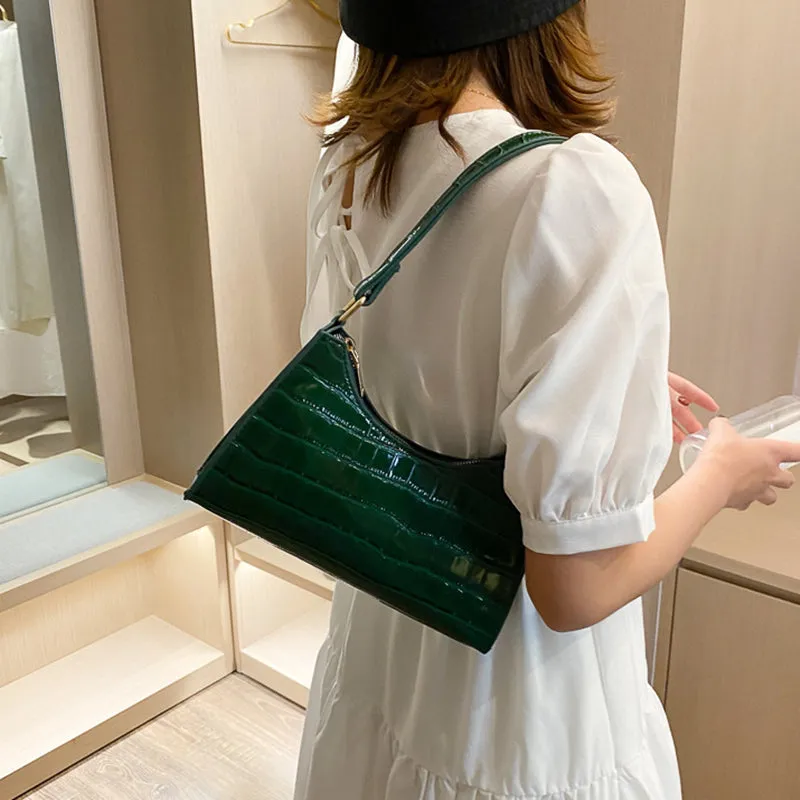 Female Summer Zipper PU Leather Crocodile Pattern Shoulder Bag