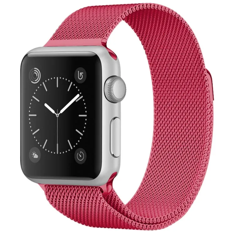 For Apple Watch Series 9&8&7 41mm / 6 & SE & 5 & 4 40mm / 3 & 2 & 1 38mm Milanese Loop Magnetic Stainless Steel Watch Band(Bright Pink)