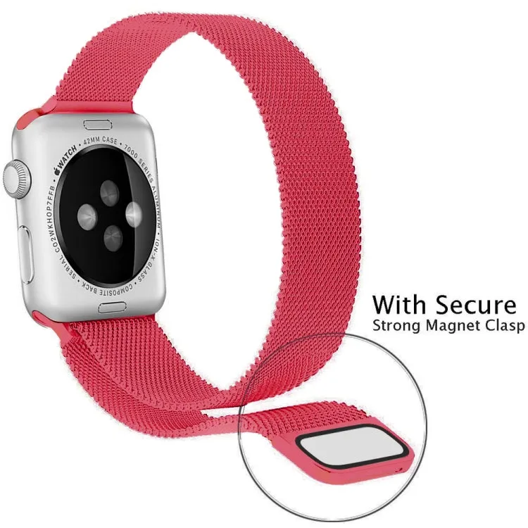 For Apple Watch Series 9&8&7 41mm / 6 & SE & 5 & 4 40mm / 3 & 2 & 1 38mm Milanese Loop Magnetic Stainless Steel Watch Band(Bright Pink)