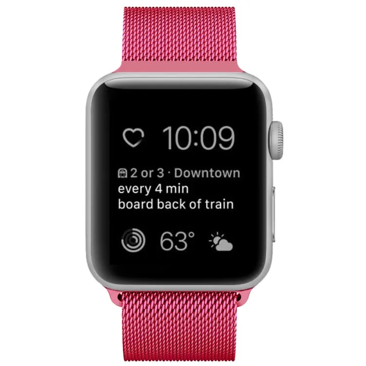 For Apple Watch Series 9&8&7 41mm / 6 & SE & 5 & 4 40mm / 3 & 2 & 1 38mm Milanese Loop Magnetic Stainless Steel Watch Band(Bright Pink)