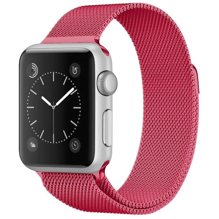 For Apple Watch Series 9&8&7 41mm / 6 & SE & 5 & 4 40mm / 3 & 2 & 1 38mm Milanese Loop Magnetic Stainless Steel Watch Band(Bright Pink)