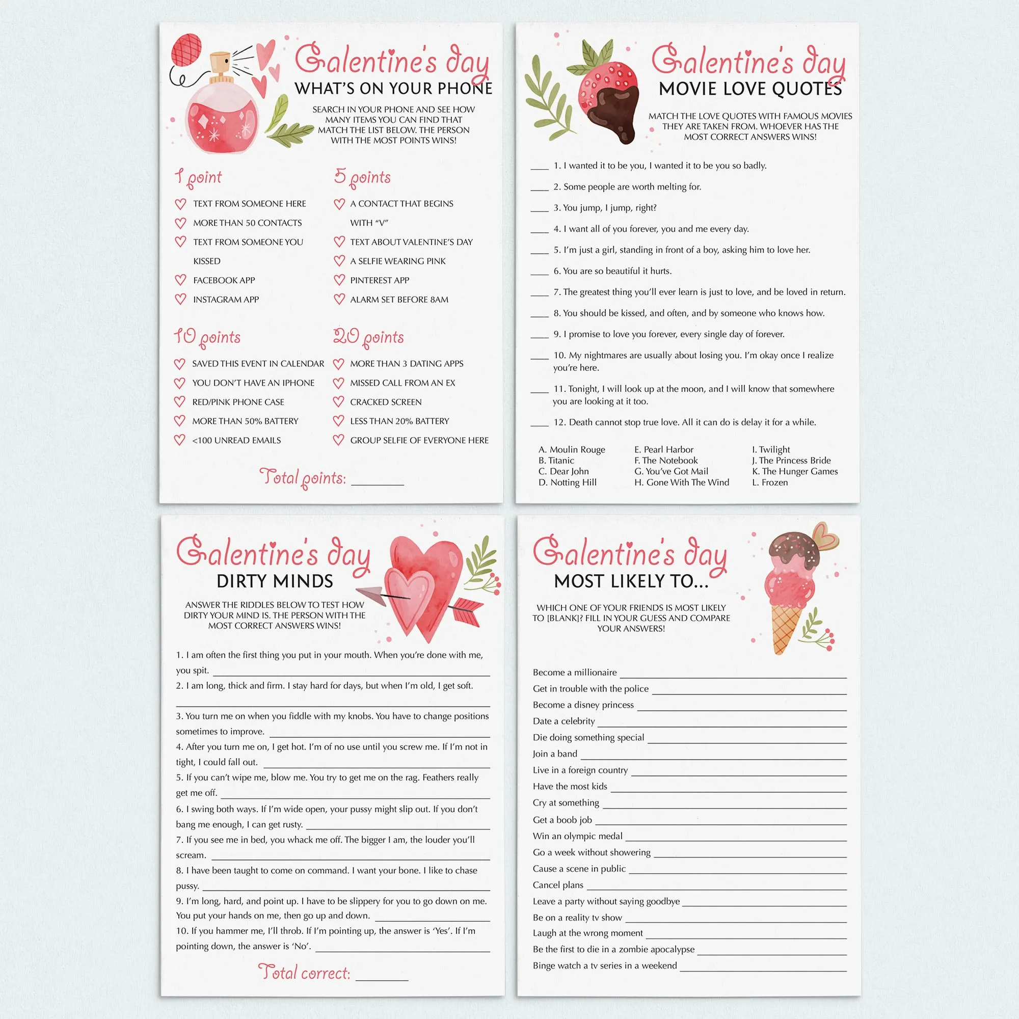 Funny Galentine's Day Games Bundle for Zoom & Printable