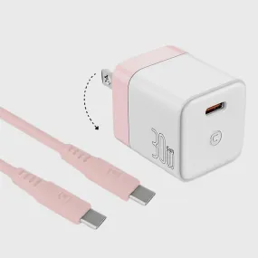 GaN 30W Wall Charger with 100W Type C to Type C Cable - Pastel Pink