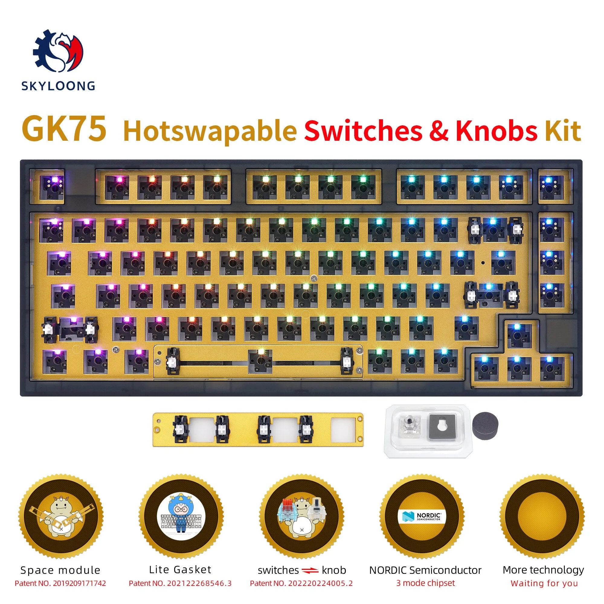 GK75 Gasket hot swappable 75% Custom Mechanical Keyboard Kit bluetooth wireless support split spacebar rgb switch leds type c software programmable