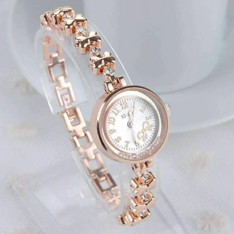 Gold Bows Floating Crystal Bezel Ladies Watch