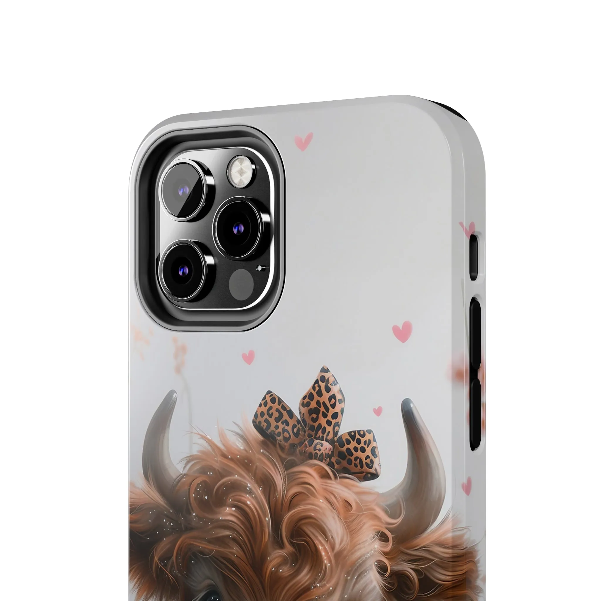 Highland Cow Leopard Print Bow and Spring Flowers Design Phone Case- Lightweight, Impact Resistant Cover for iPhone 6, 6s, 12, 13, 14, 15